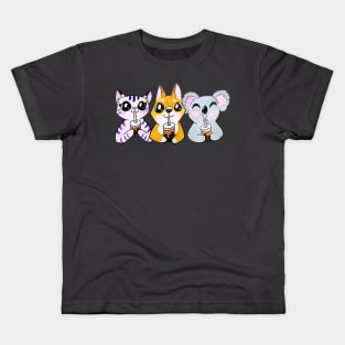 Animal Friends Drinking Boba Kids T-Shirt